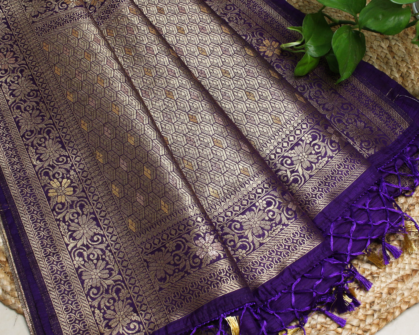 Royal Purple Banarasi Saree with Gold Zari Peacock & Elephant Motif