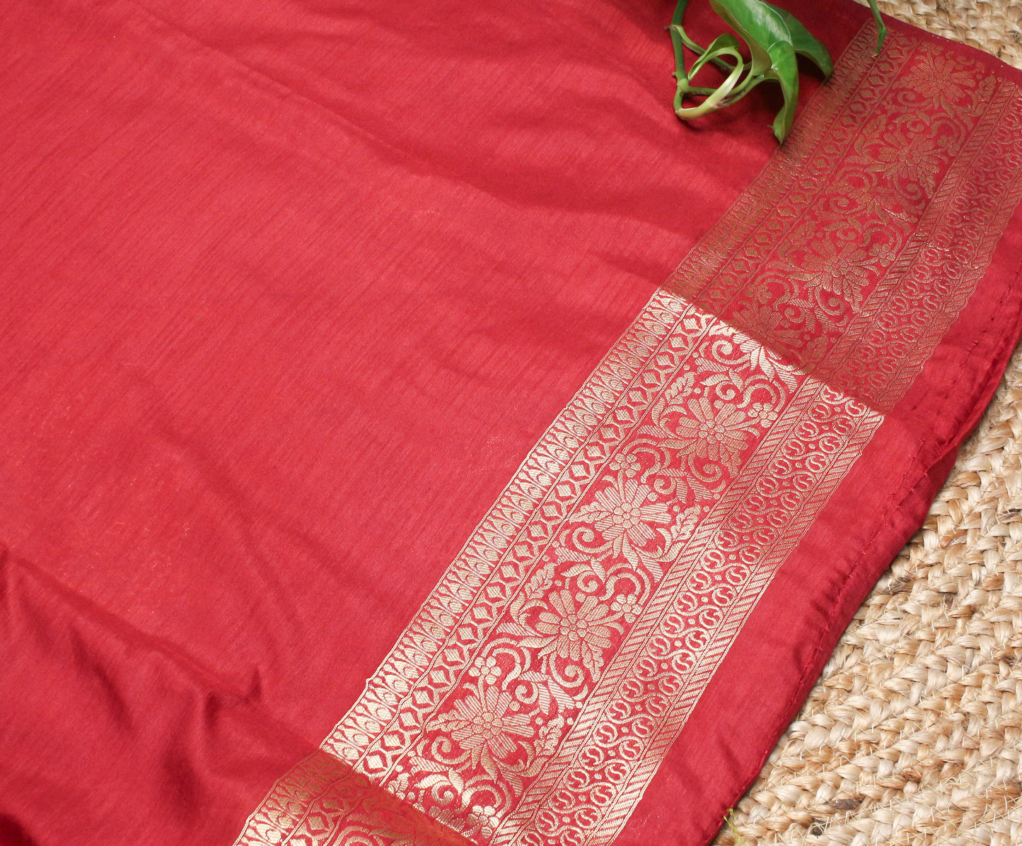 Brick red Banarasi Saree with Gold Zari Peacock & Elephant Motif
