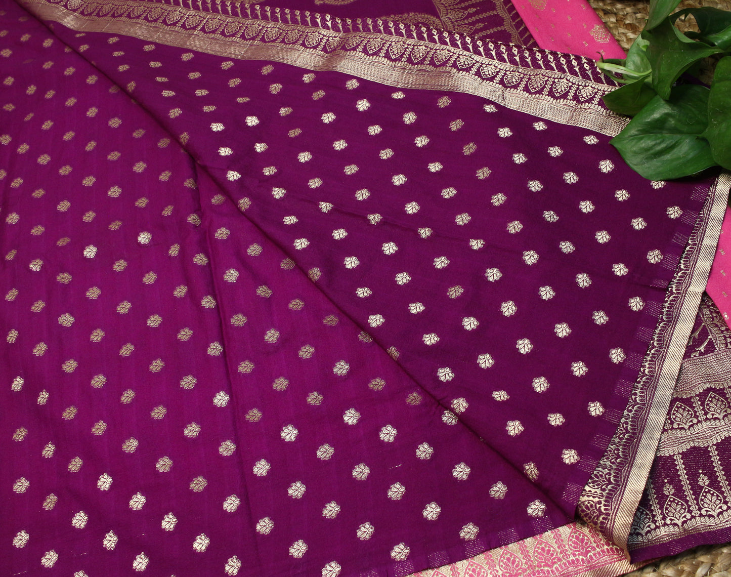 Pink Soft Chinnon Banarasi Saree with Zari Border