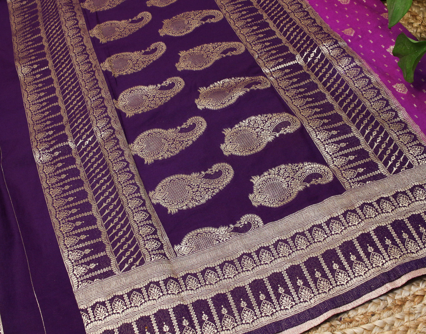 Royal Purple Soft Chinnon Banarasi Saree with Zari Border