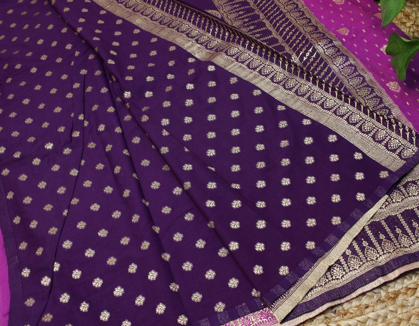 Royal Purple Soft Chinnon Banarasi Saree with Zari Border