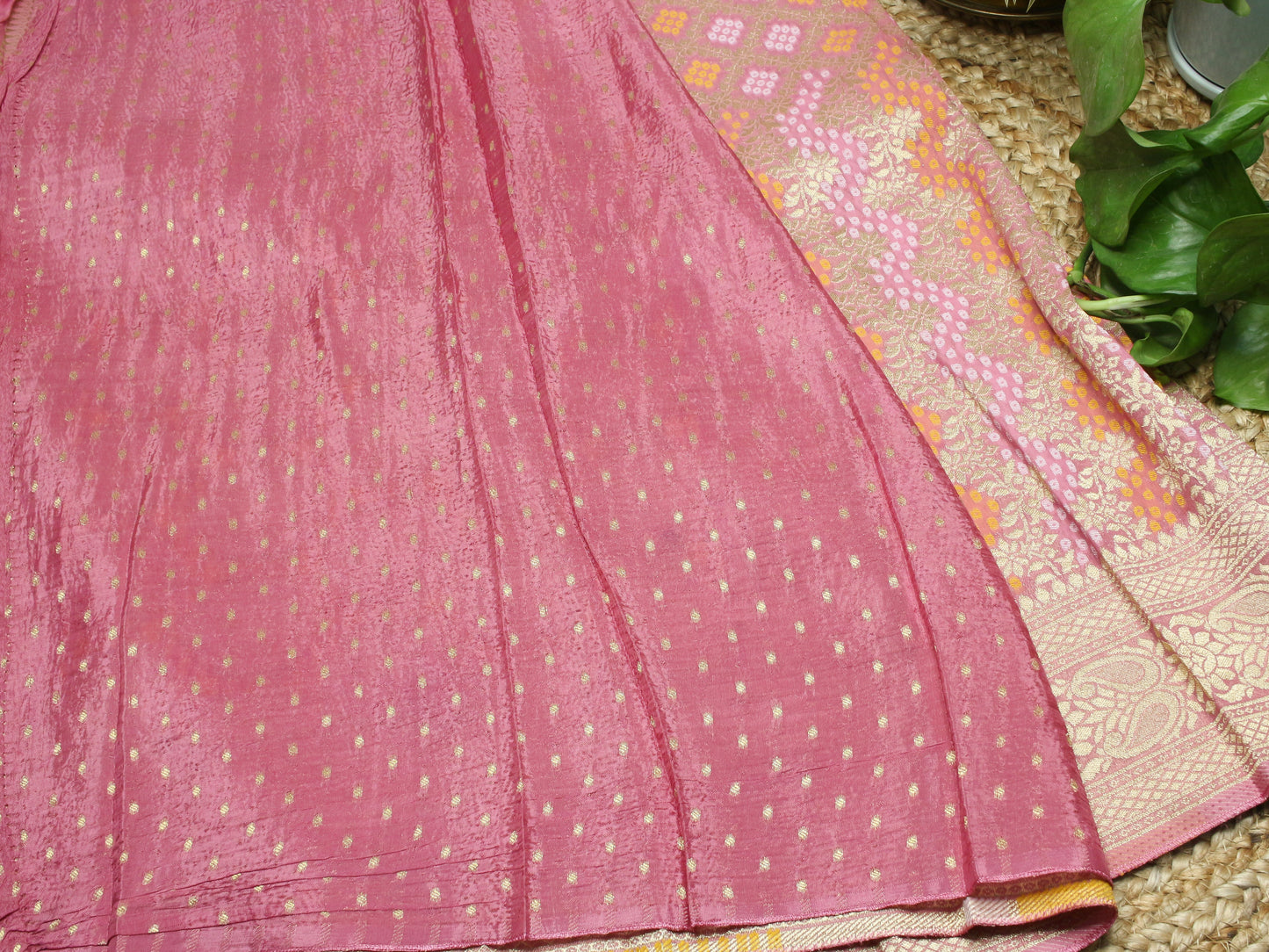 Elegant blush pink Banarasi Semi-Georgette Saree with Gold Zari Weaving