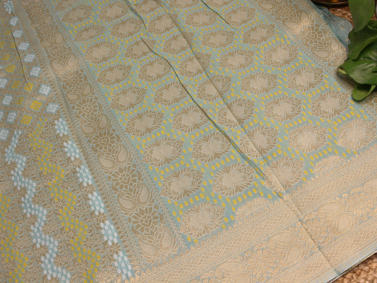 Elegant Sky Blue Banarasi Semi-Georgette Saree with Gold Zari Weaving
