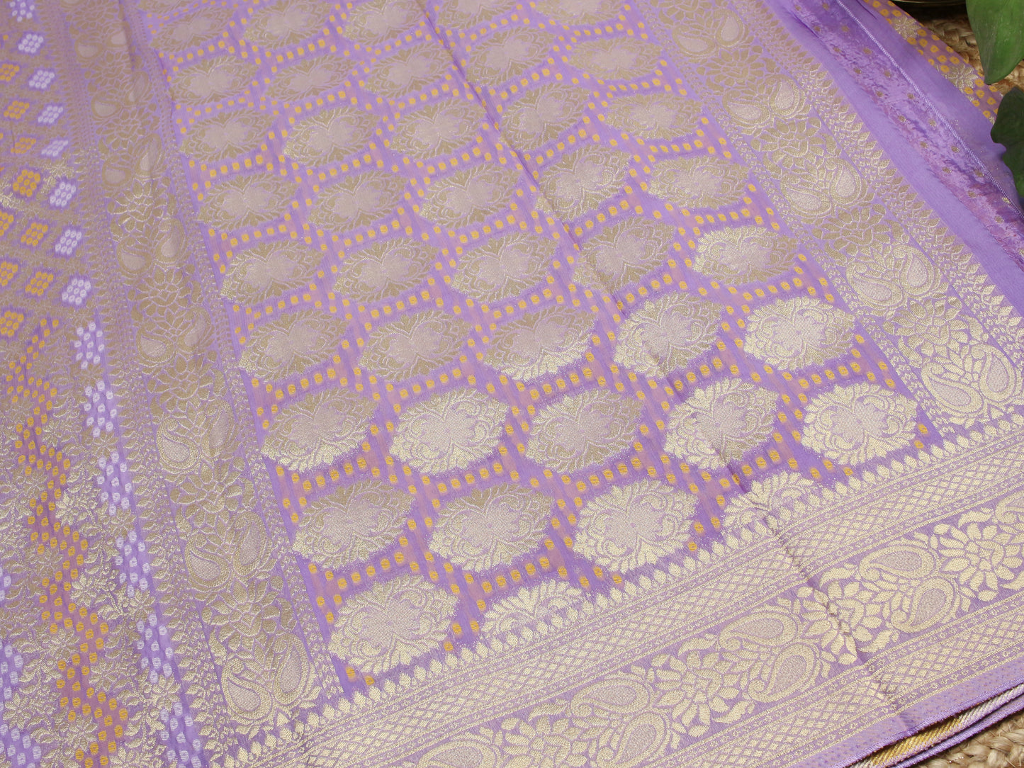 Elegant lavender Banarasi Semi-Georgette Saree with Gold Zari Weaving