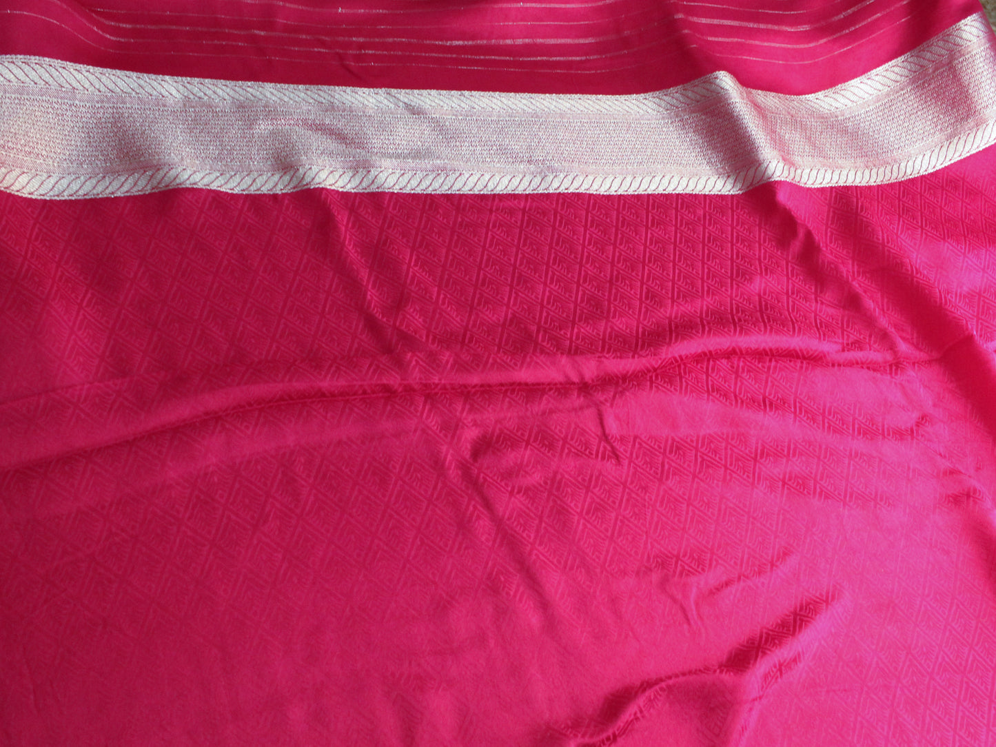Pink Banarasi Mashru Silk Saree with Silver Zari Swan Motifs