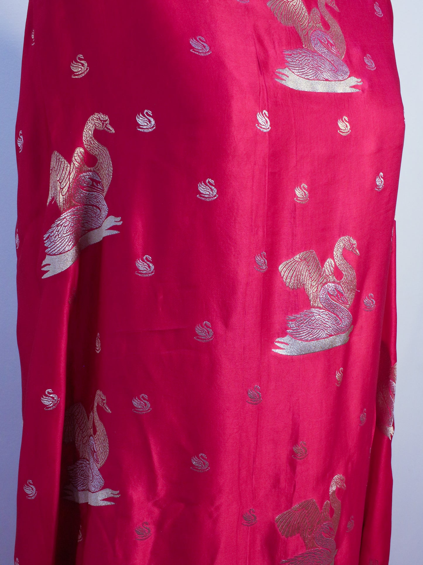 Pink Banarasi Mashru Silk Saree with Silver Zari Swan Motifs