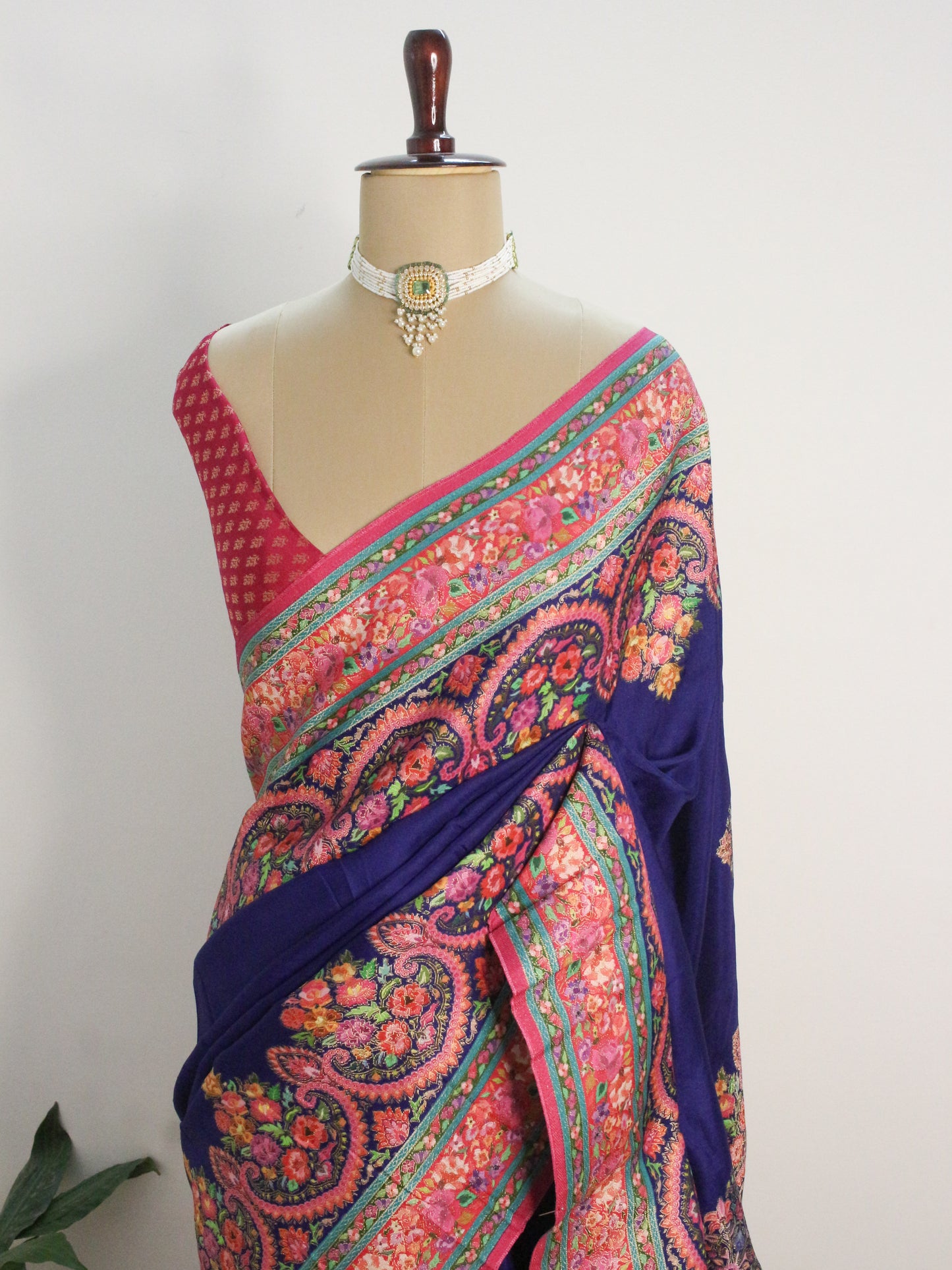 Royal Blue Kashmiri emporium Kanni Silk Saree with Multicolor Floral Weave