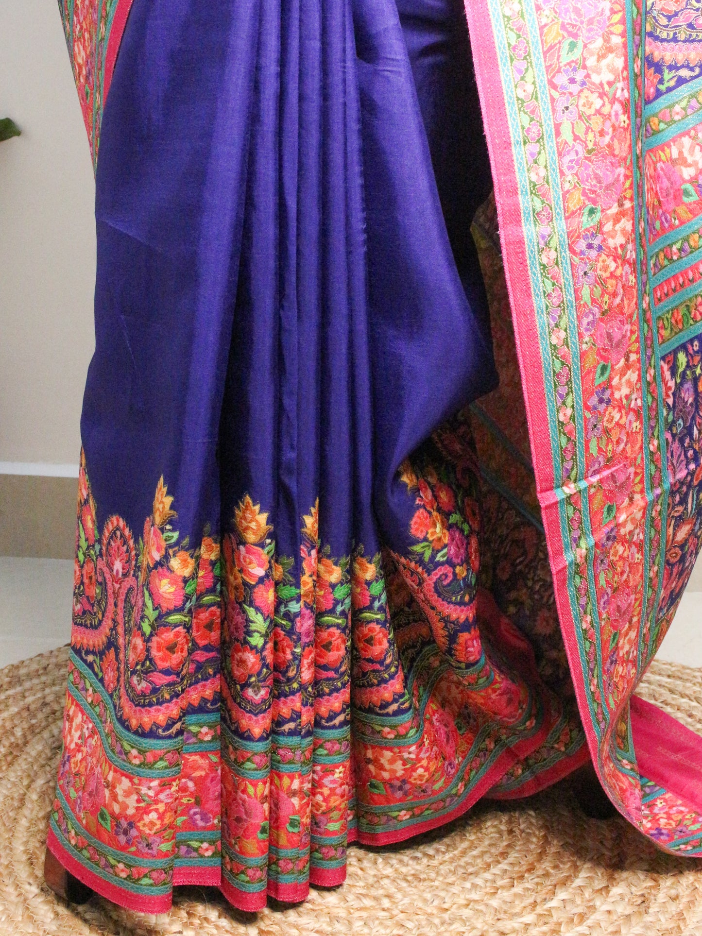 Royal Blue Kashmiri emporium Kanni Silk Saree with Multicolor Floral Weave