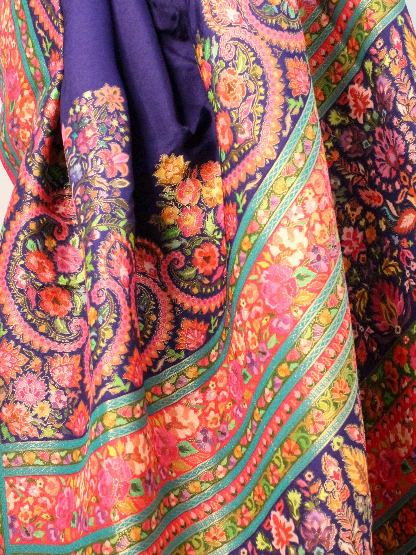 Royal Blue Kashmiri emporium Kanni Silk Saree with Multicolor Floral Weave