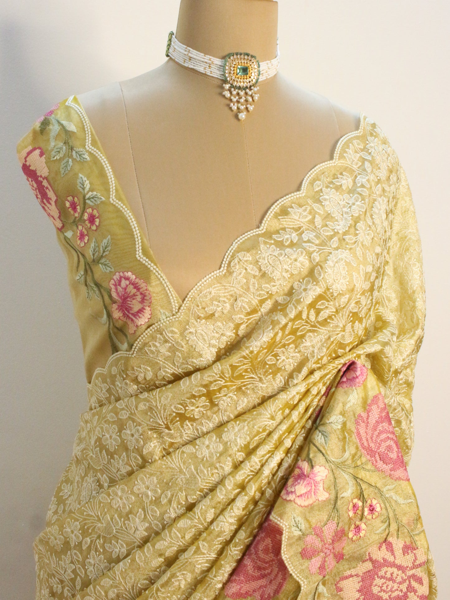 Elegant Tissue Organza Saree with All-Over Chikankari Embroidery - Yellow colour