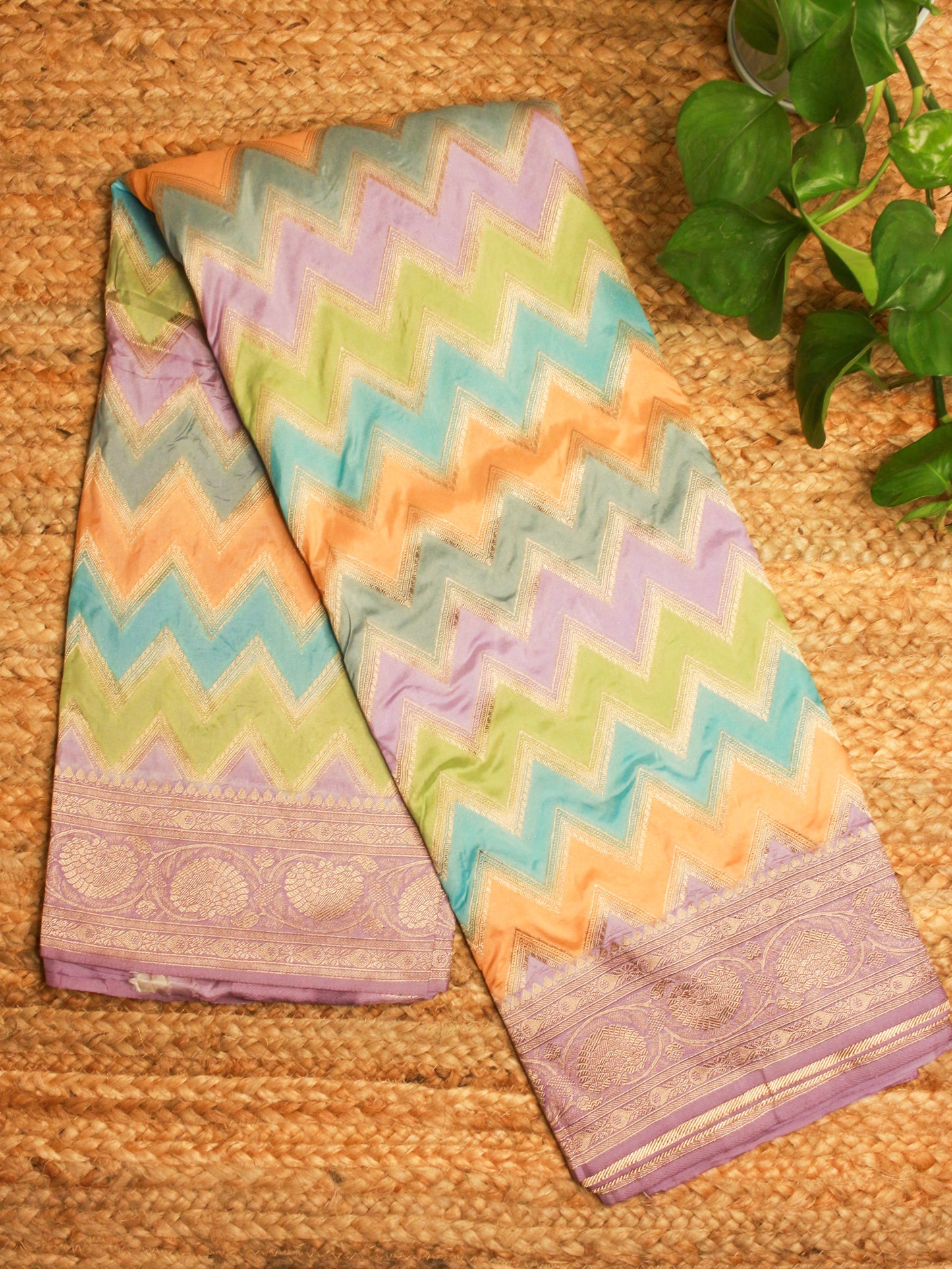 Pastel Chevron Banarasi Saree with Lavender Zari Border