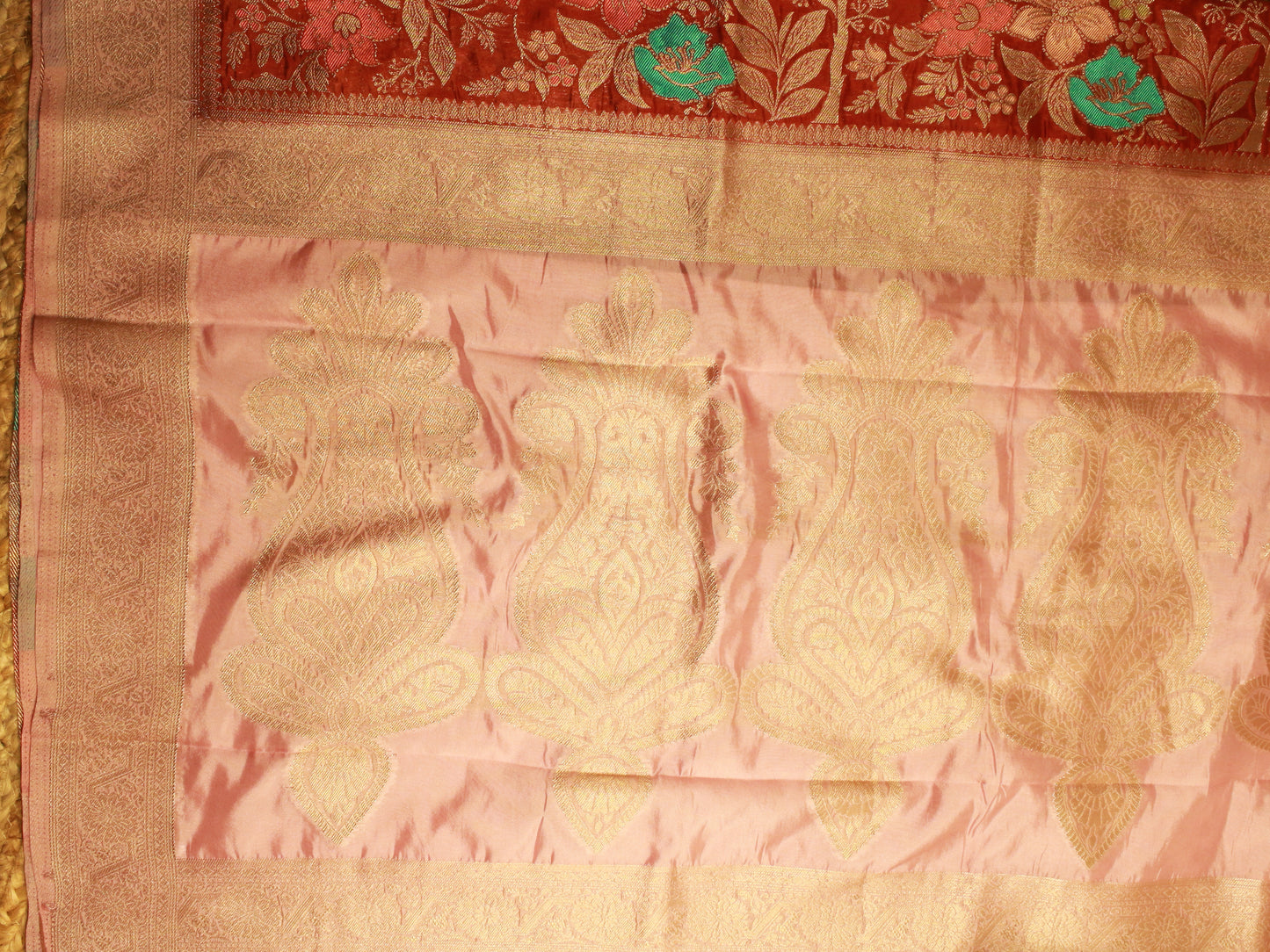 Brown Semi Kathan Silk Saree with Lavender Floral Zari Border