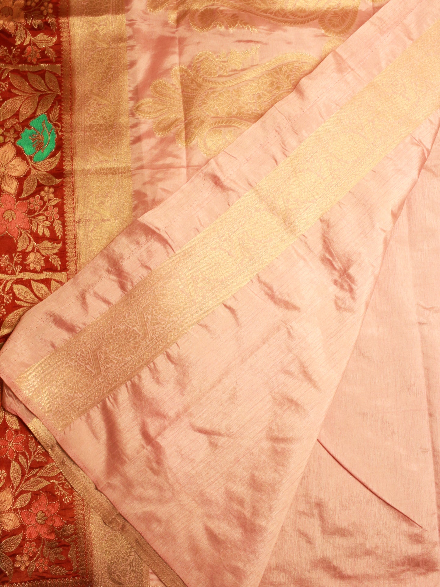 Brown Semi Kathan Silk Saree with Lavender Floral Zari Border