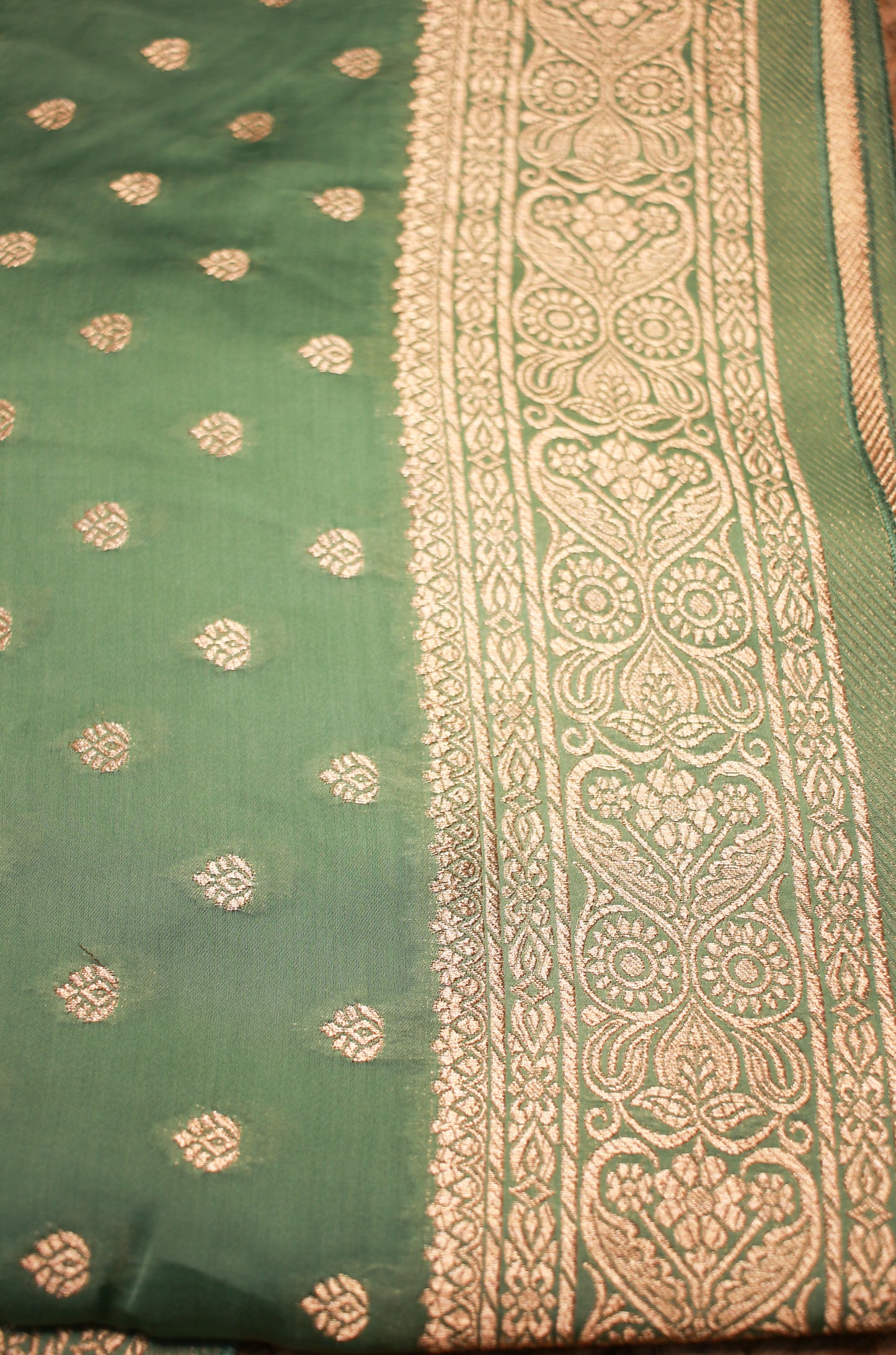 Banarasi Mashru Silk blend Saree in green with Zari Buta