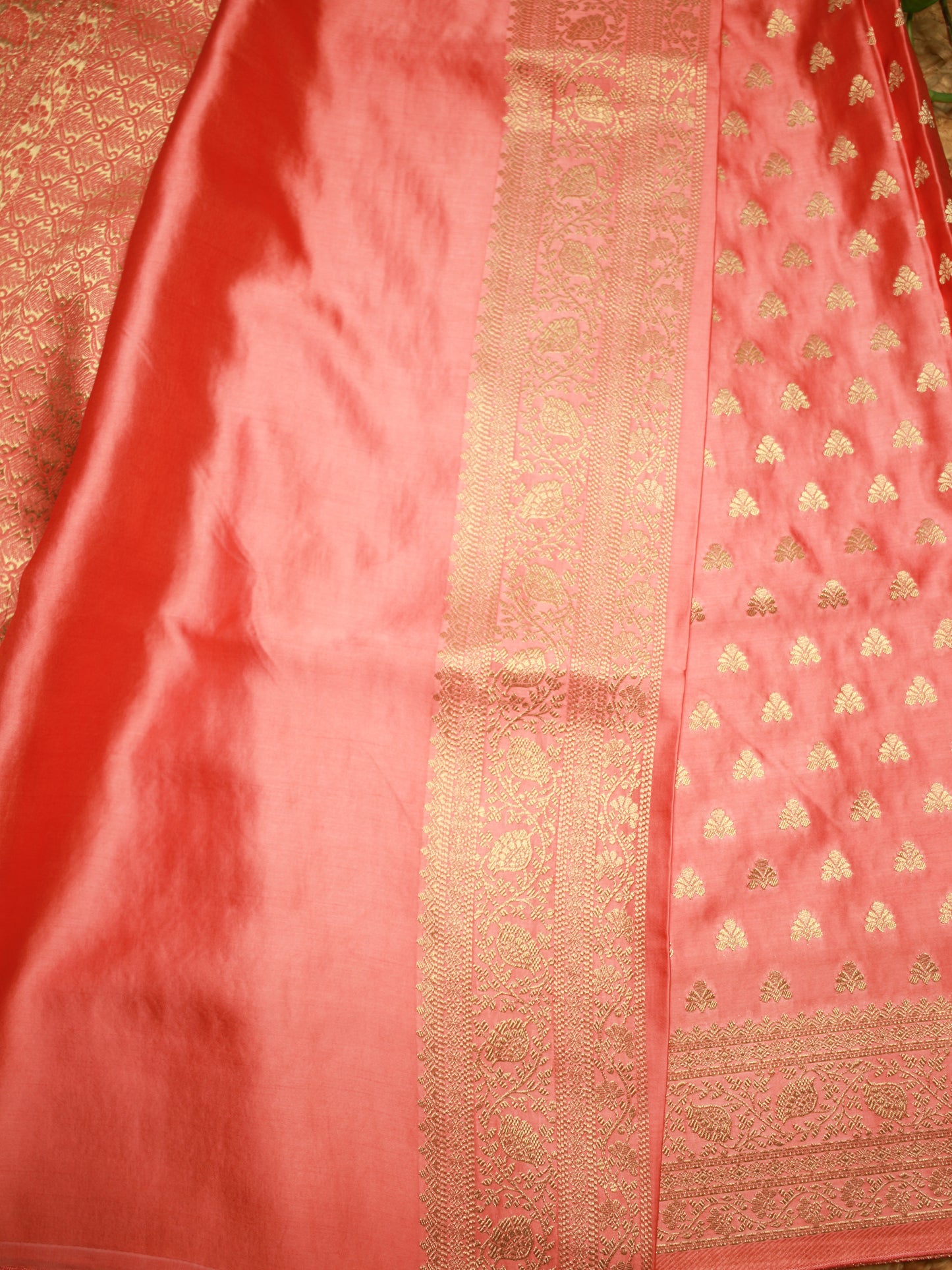 Banarasi Satin Mashru Silk Saree in Peach Pink with Zari Buta