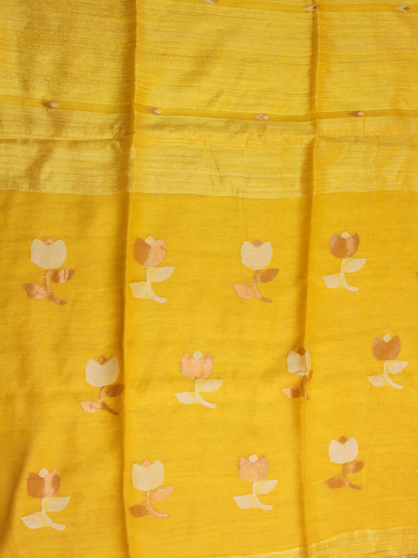 Sunshine Yellow Pure Matka Silk Saree with Muslin pallu Tulip Motif – Silk Mark Certified