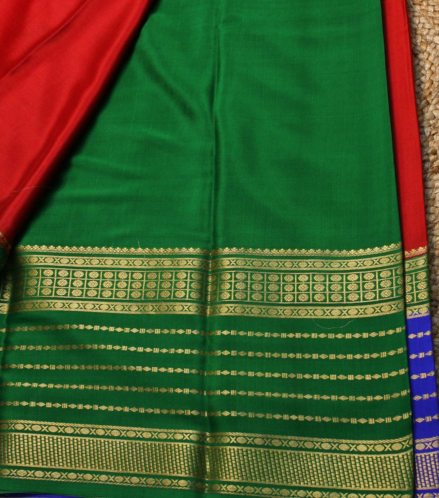 Red pure Mysore silk crepe saree with 3D pattern