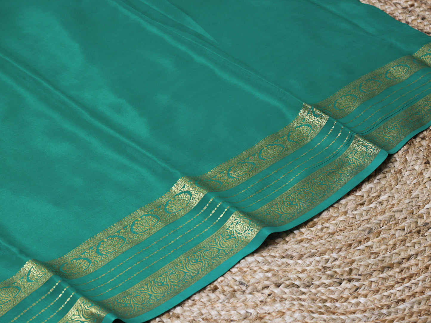 Pure Mysore Silk Crepe Saree - Royal Blue & Emerald Green | 140 GSM