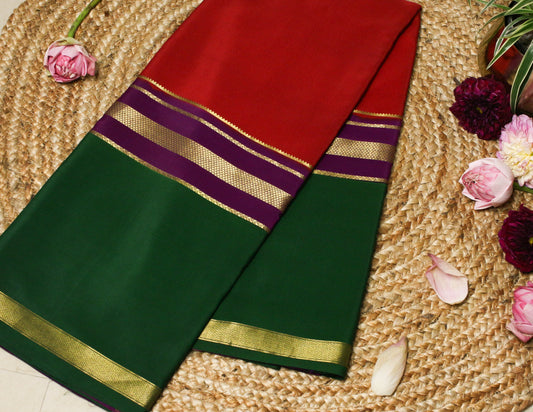 Red 3D pattern Mysore Silk Crepe Saree