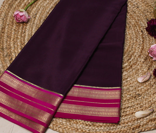 Wine colour Mysore Silk Crepe Saree with Rani pink antique border