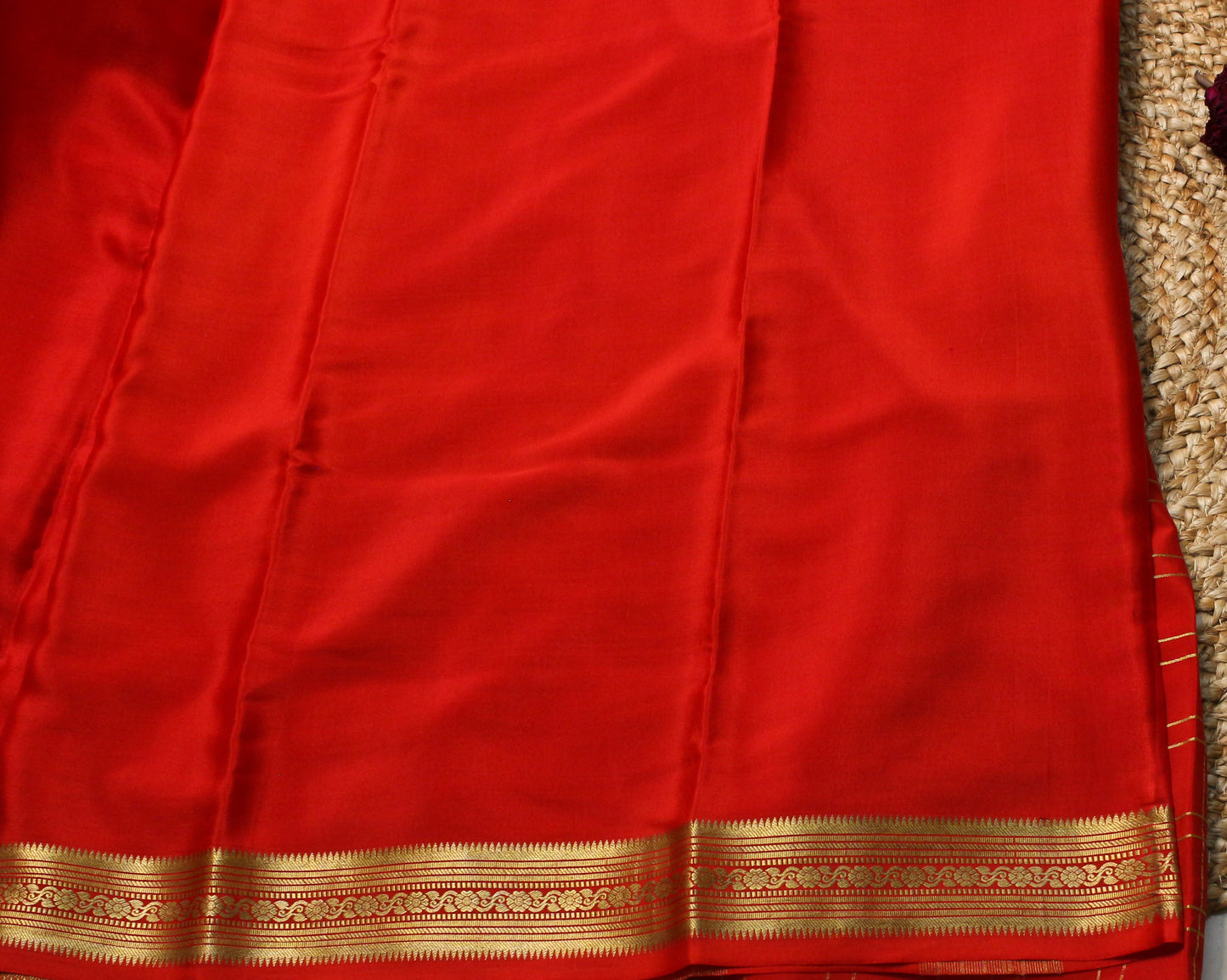 Classic Red Checked Mysore Silk crepe Saree with Gold Zari Border | Timeless Traditional Elegance