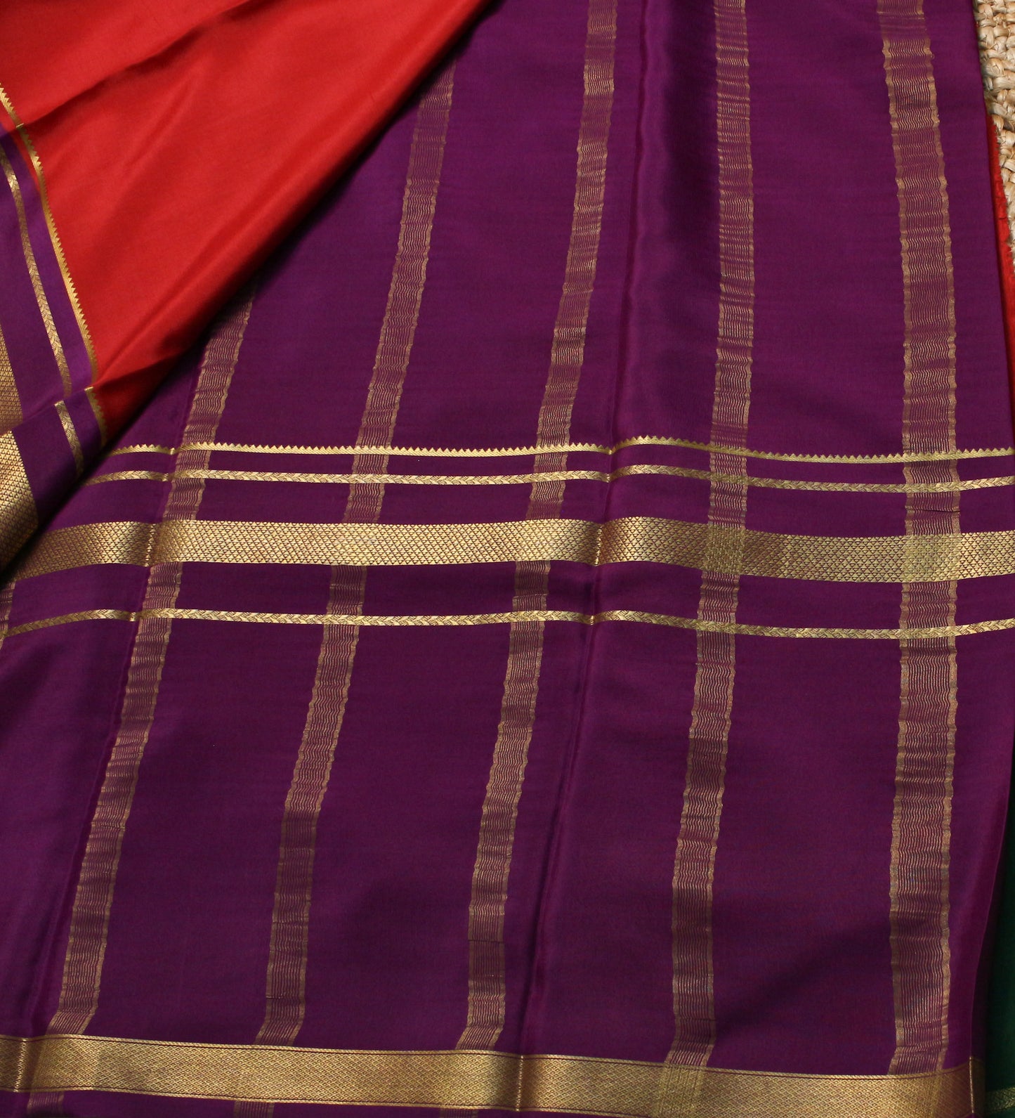 Red 3D pattern Mysore Silk Crepe Saree