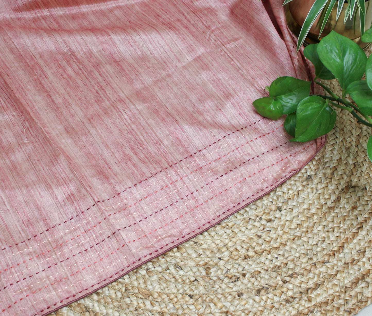 Pink tussar saree with Pastel Floral Machine Embroidery