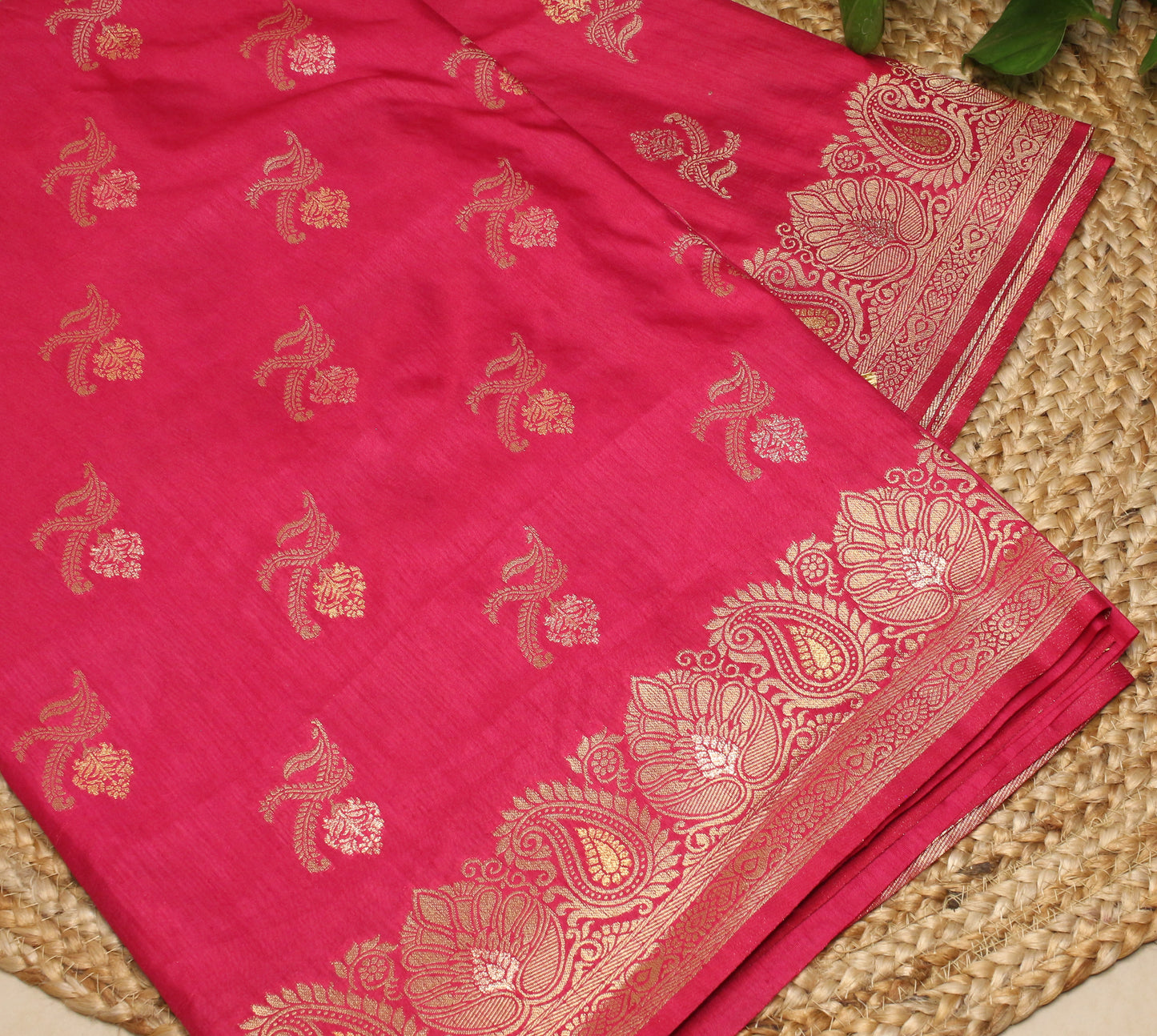 Pink  Banarasi Saree with Gold Zari Lotus & Paisley Design