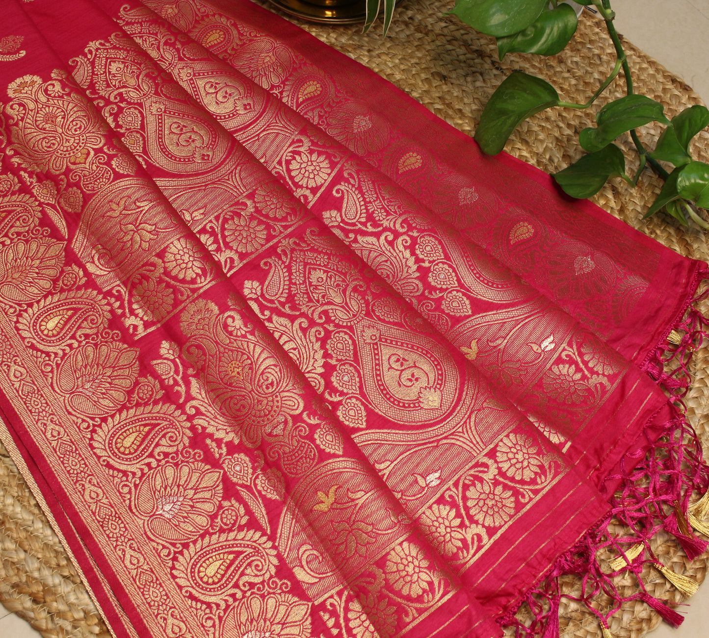 Pink  Banarasi Saree with Gold Zari Lotus & Paisley Design