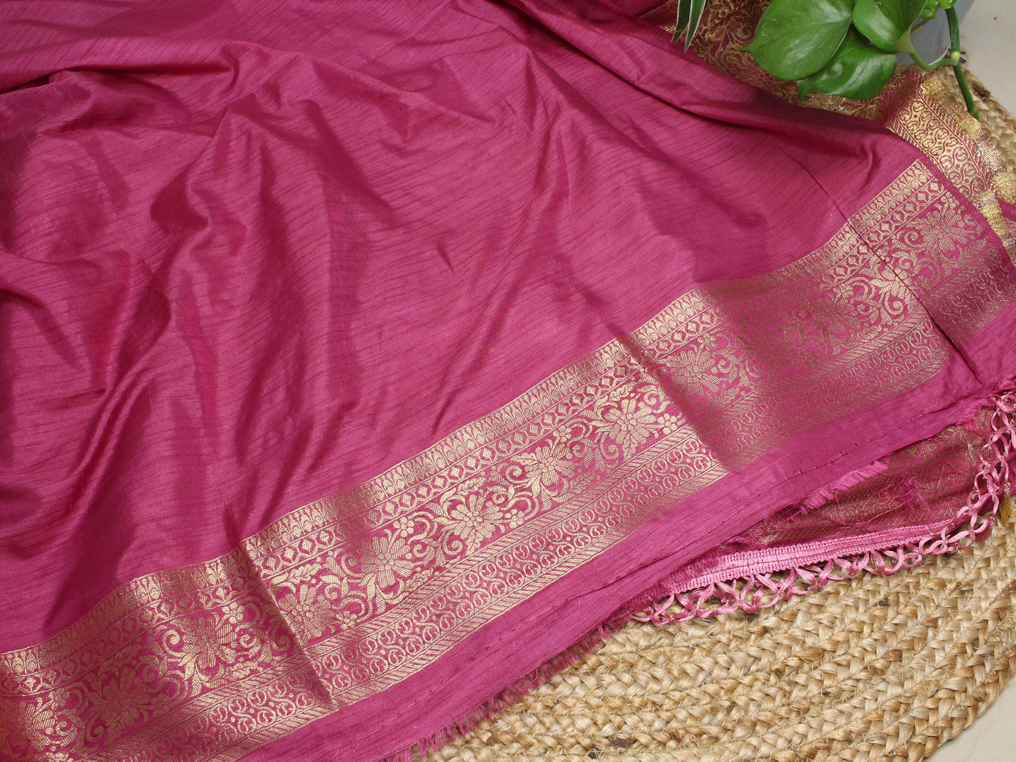 Onion Pink Banarasi Saree with Gold Zari Peacock & Elephant Motif