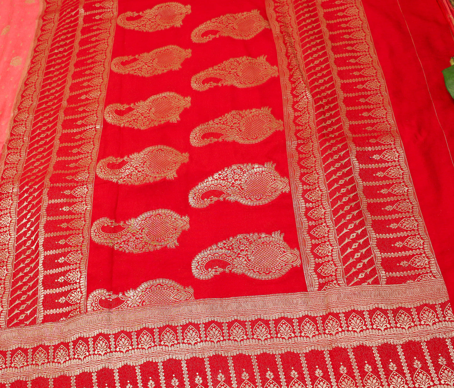 Peach Soft Chinnon Banarasi Saree with Zari Border