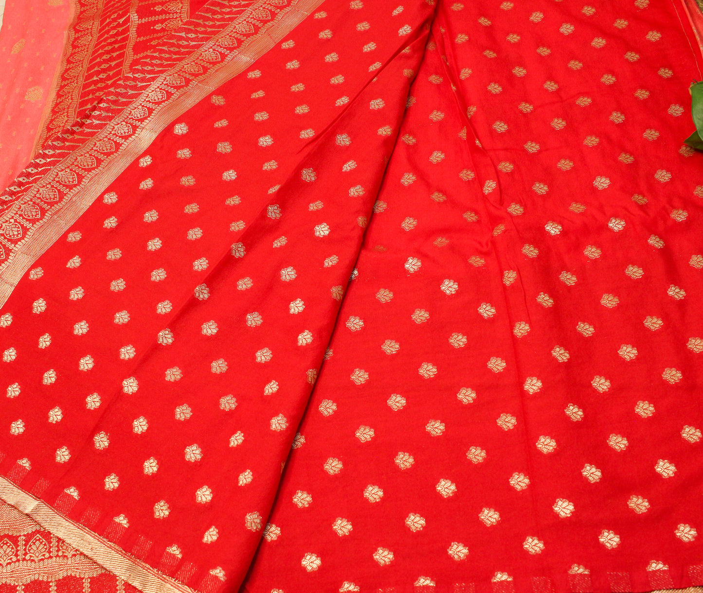 Peach Soft Chinnon Banarasi Saree with Zari Border