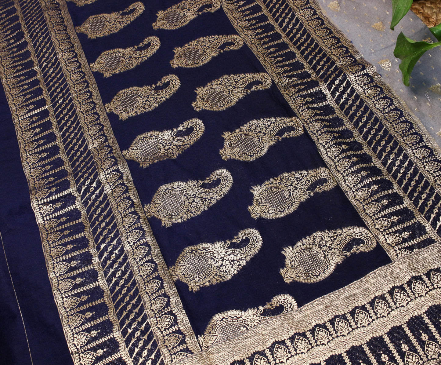 Grey Soft Chinnon Banarasi Saree with Zari Border