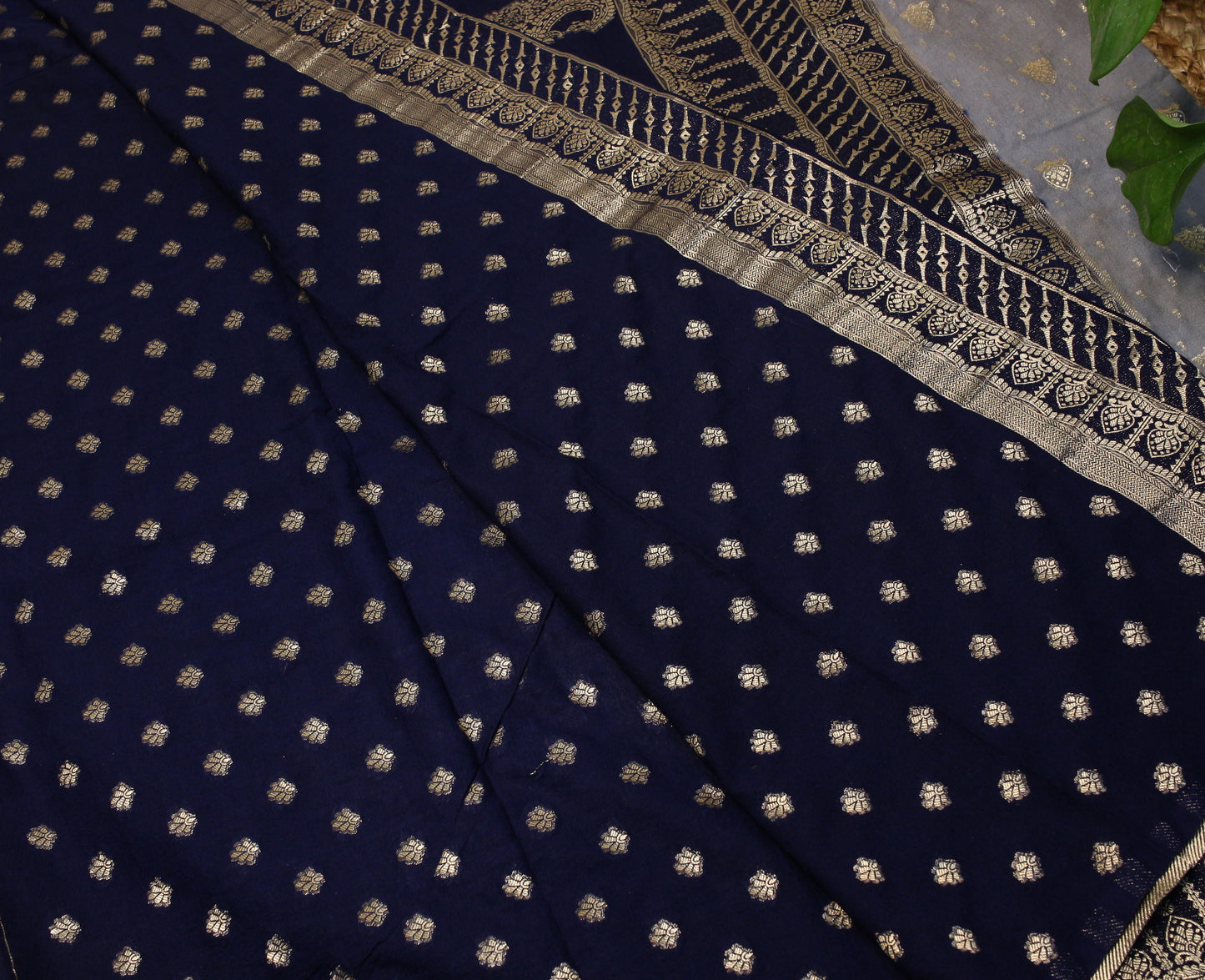 Grey Soft Chinnon Banarasi Saree with Zari Border