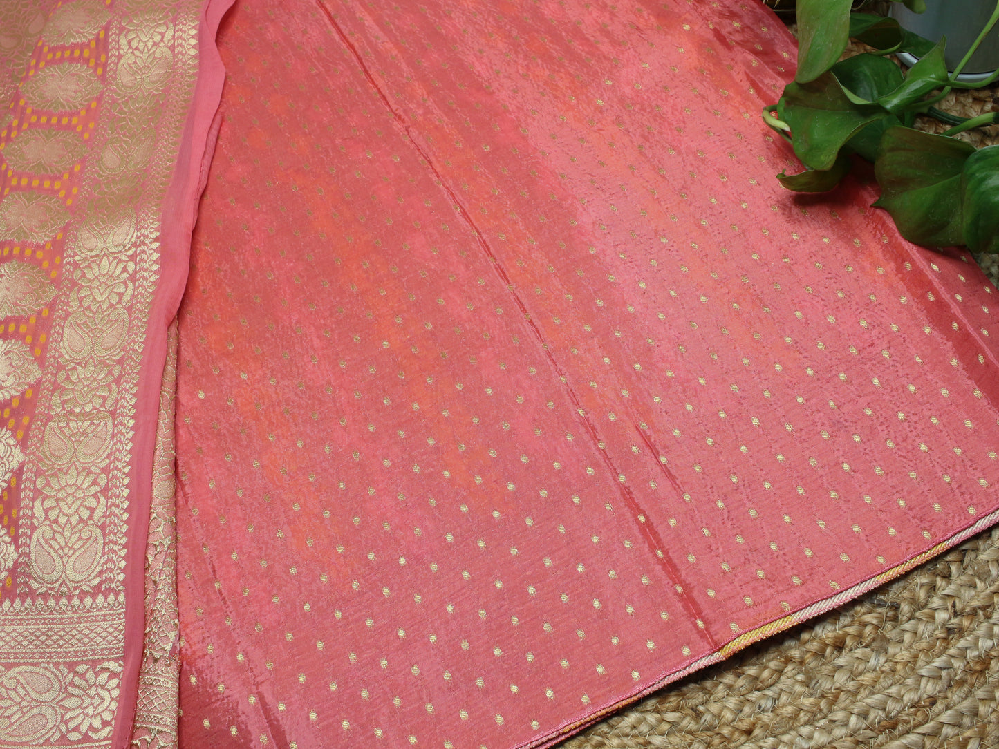 Elegant Peach Banarasi Semi-Georgette Saree with Gold Zari Weaving