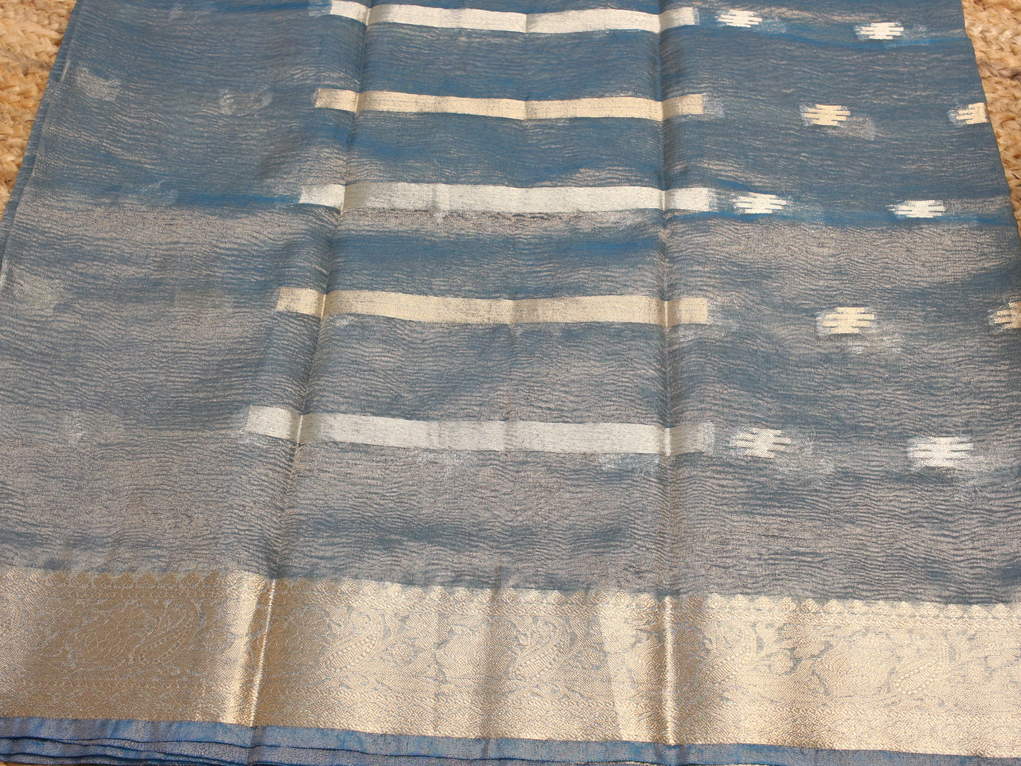 Blue Tissue Saree with Zari Border & Buti Accents