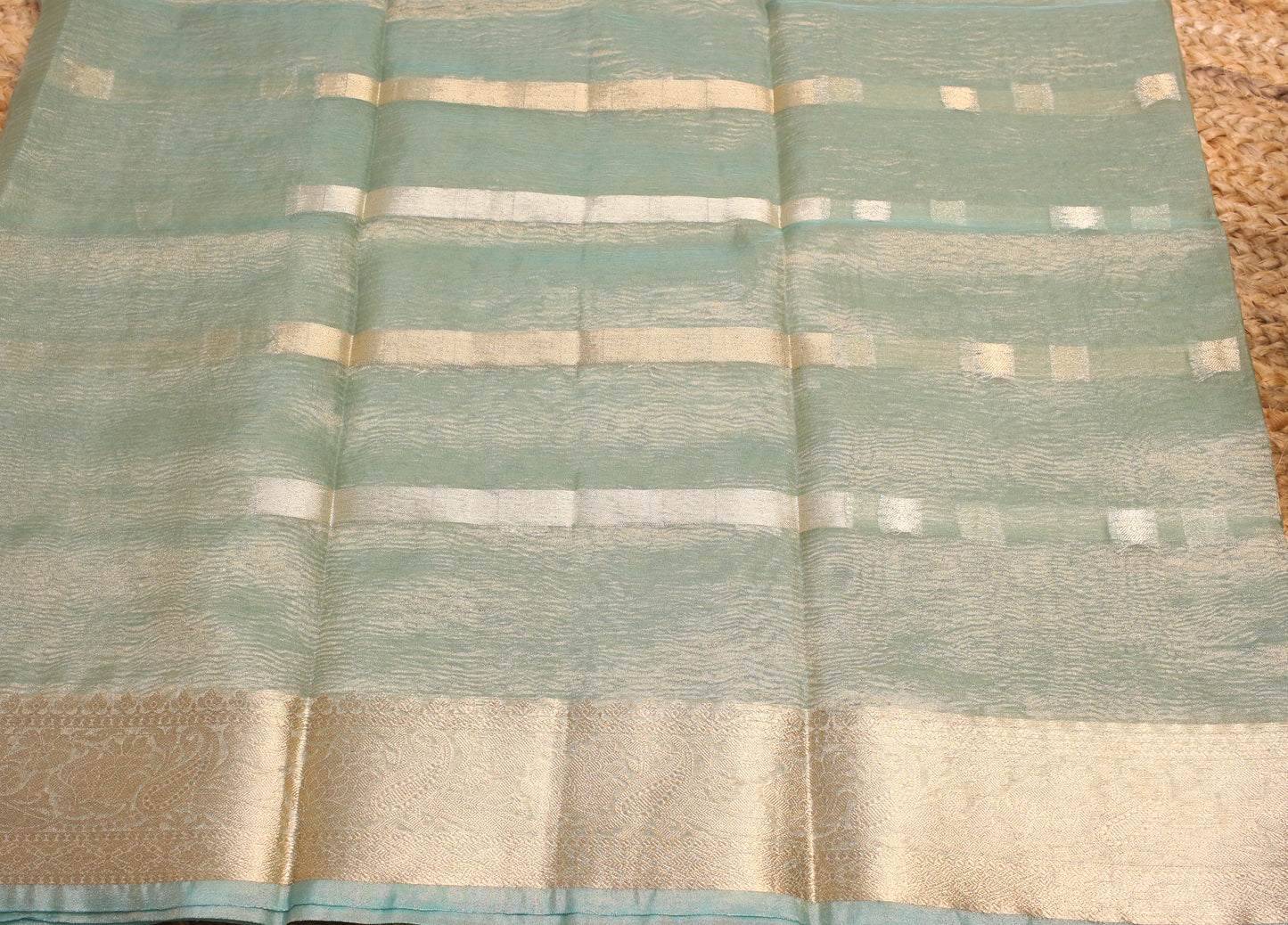 Powder Blue Crush Tissue Saree with Zari Border & Buti Accents