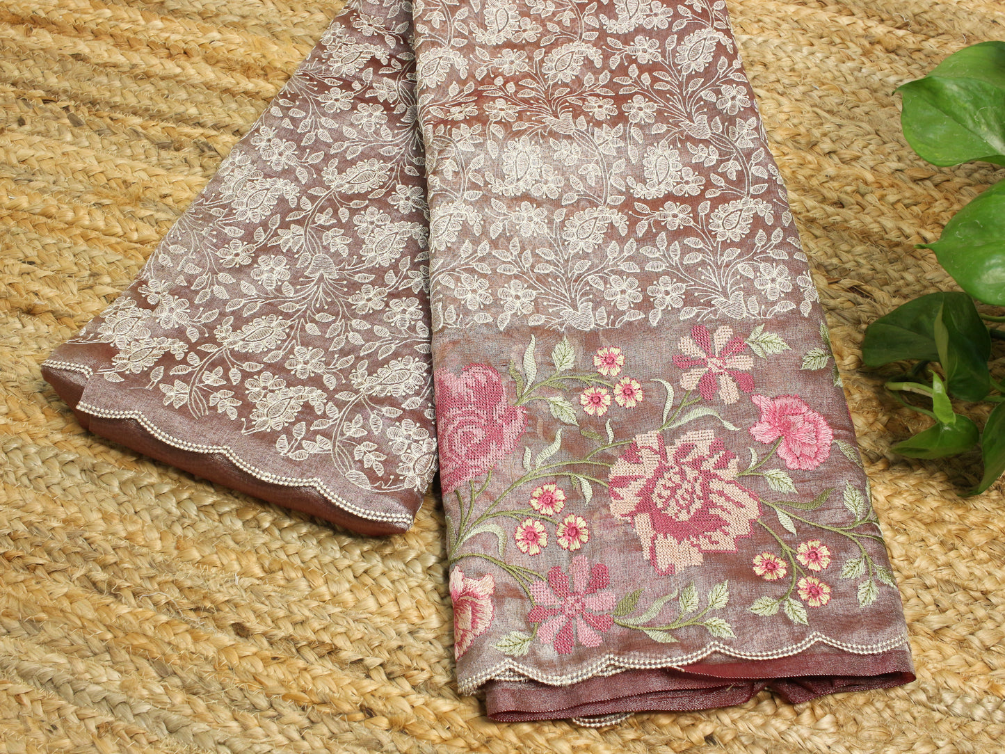 Elegant Tissue Organza Saree with All-Over Chikankari Embroidery
