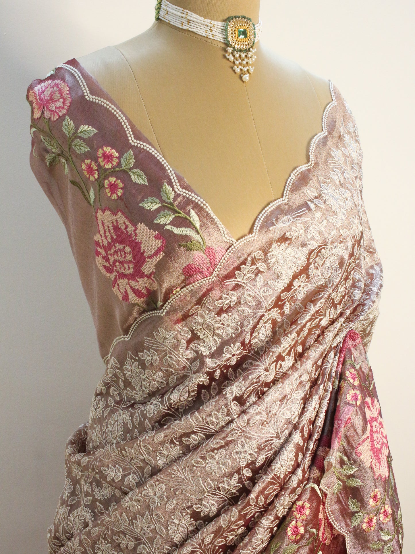 Elegant Tissue Organza Saree with All-Over Chikankari Embroidery
