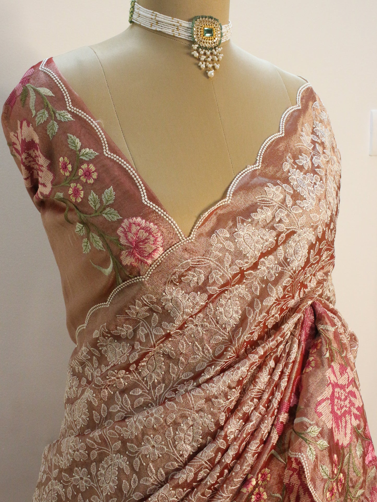 Elegant Tissue Organza Saree with All-Over Chikankari Embroidery - Redish Orange colour