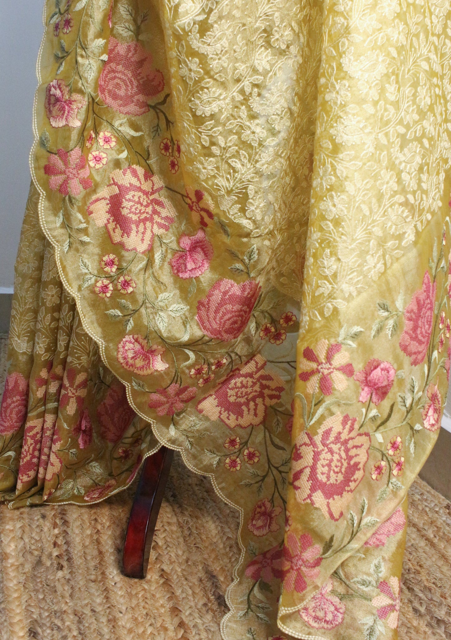 Elegant Tissue Organza Saree with All-Over Chikankari Embroidery - Yellow colour