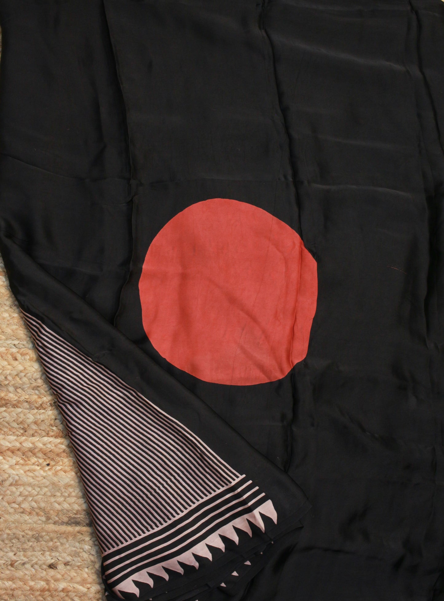 Pure Modal Silk Ajrakh Saree in Black & Blush Pink – Handblock Printed Elegance