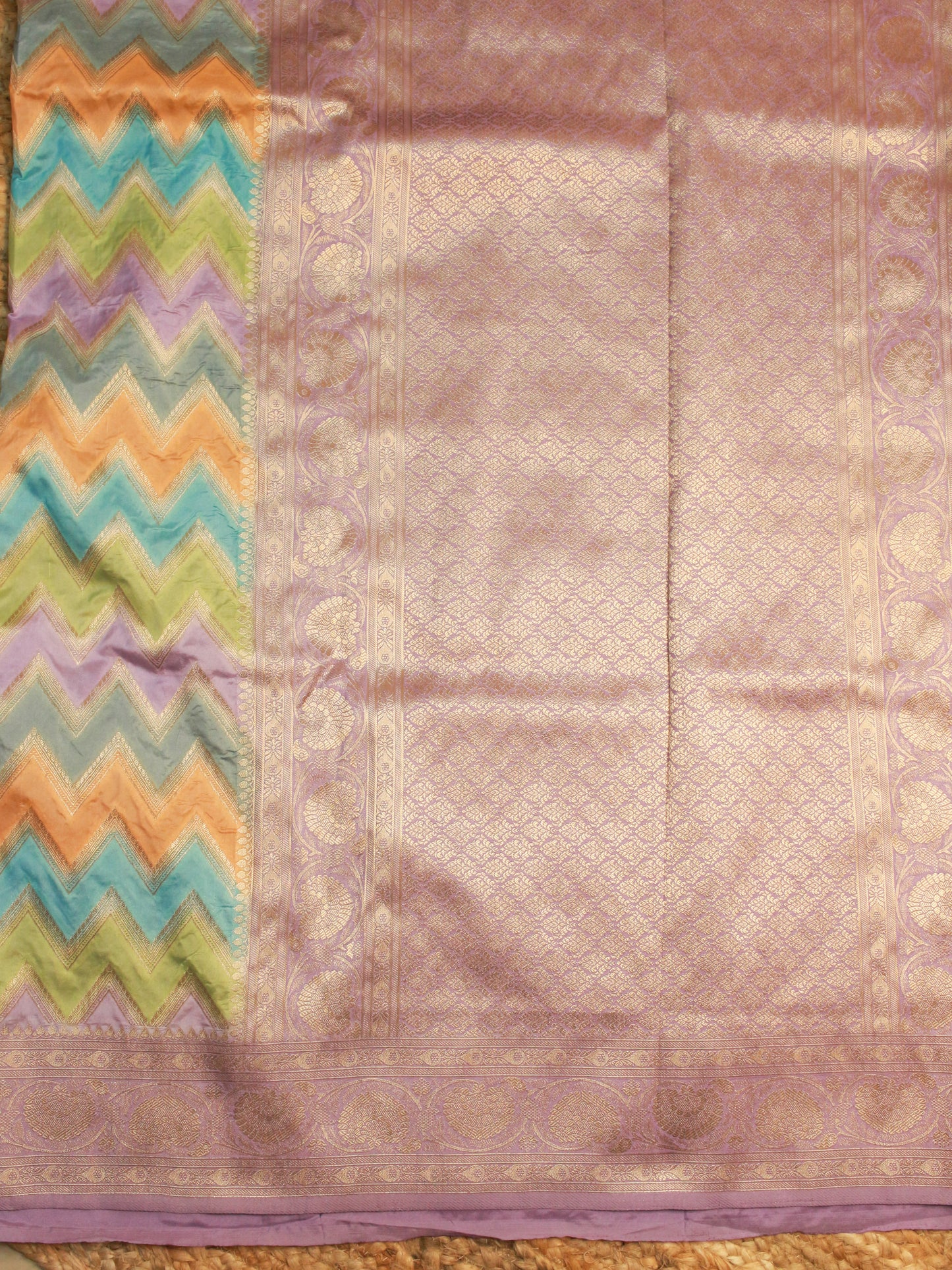 Pastel Chevron Banarasi Saree with Lavender Zari Border