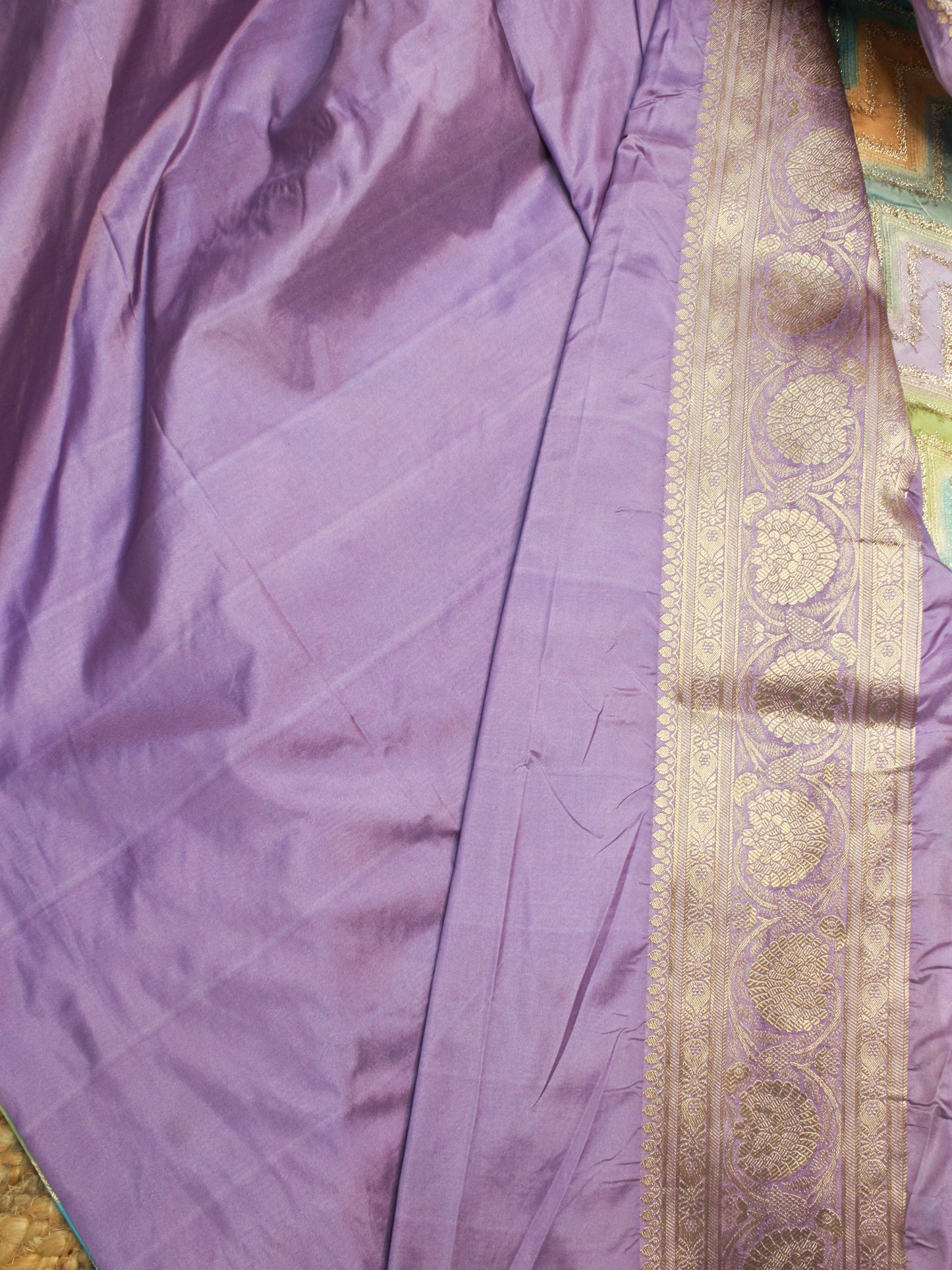 Pastel Chevron Banarasi Saree with Lavender Zari Border