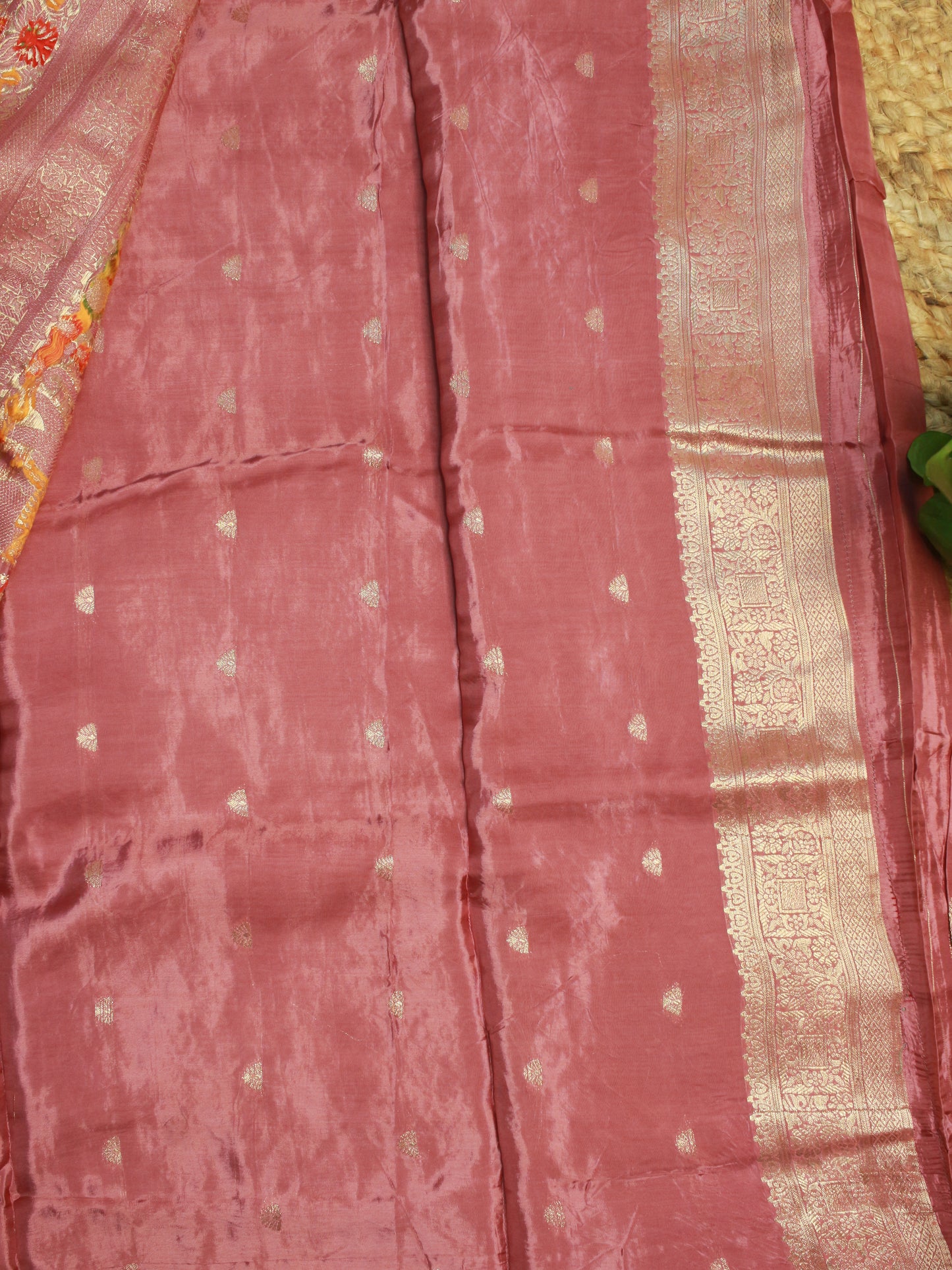 Onion Pink Russian Silk Saree with Woven Animal & Nature Motifs