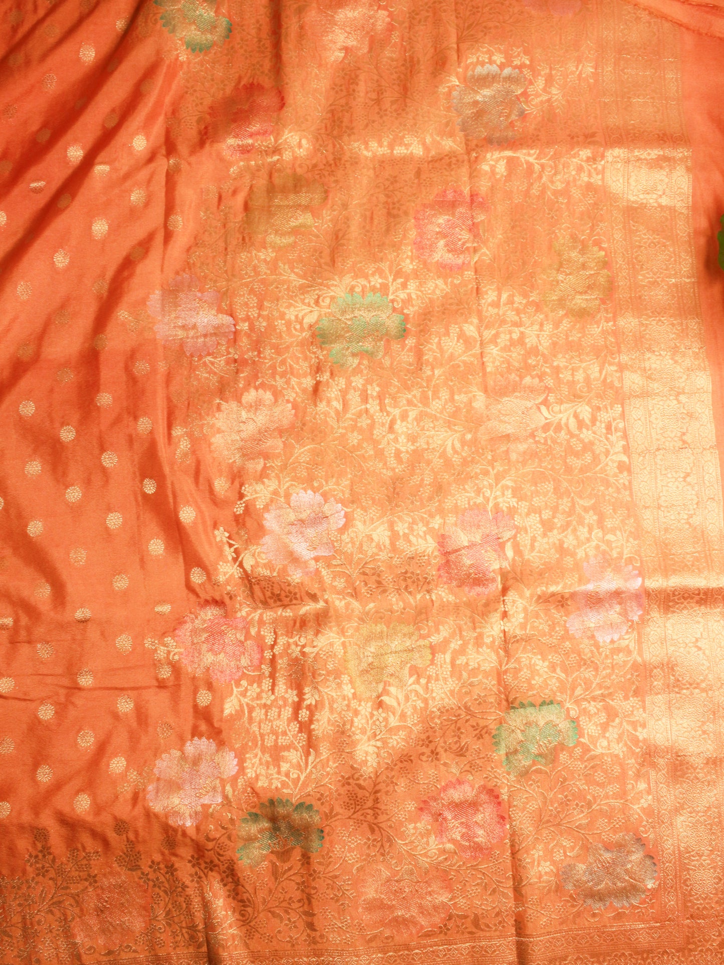 Peach Semi Kathan Silk Saree with Floral Zari Border