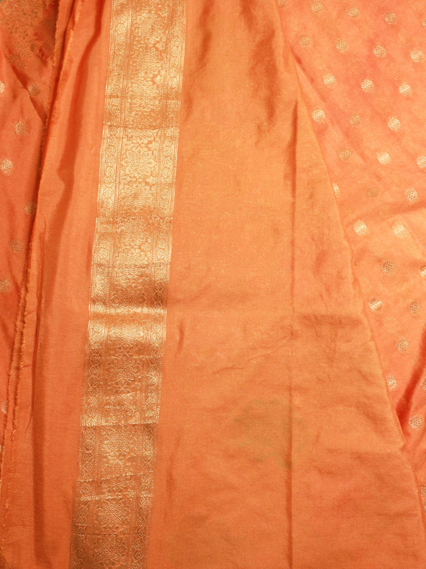 Peach Semi Kathan Silk Saree with Floral Zari Border