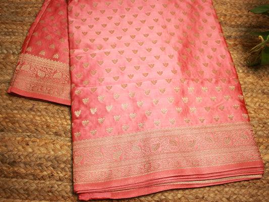 Banarasi Satin Mashru Silk Saree in Peach Pink with Zari Buta