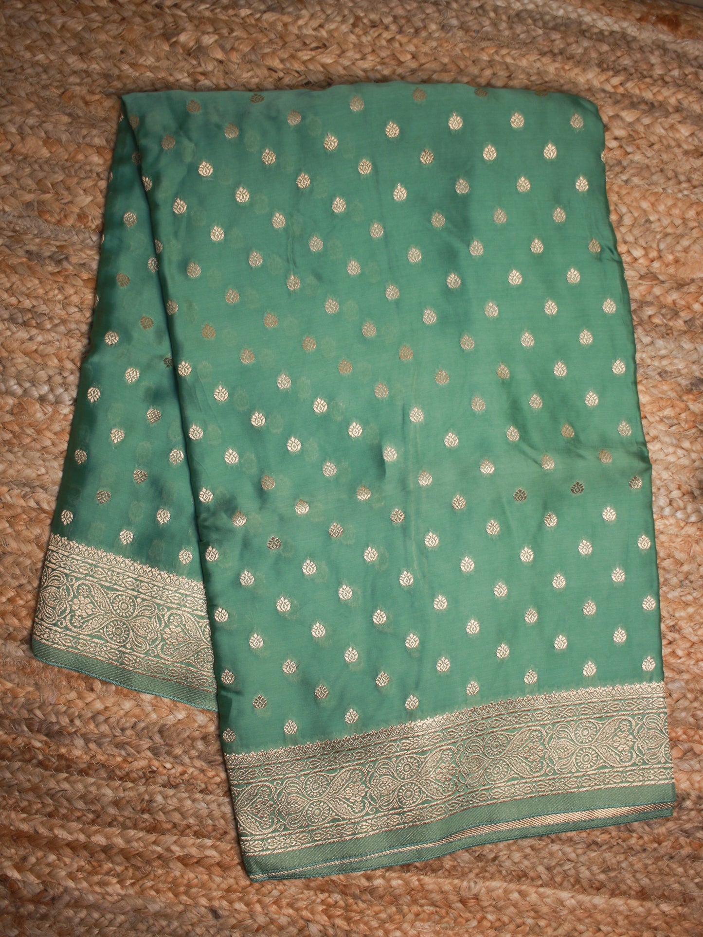 Banarasi Mashru Silk blend Saree in green with Zari Buta