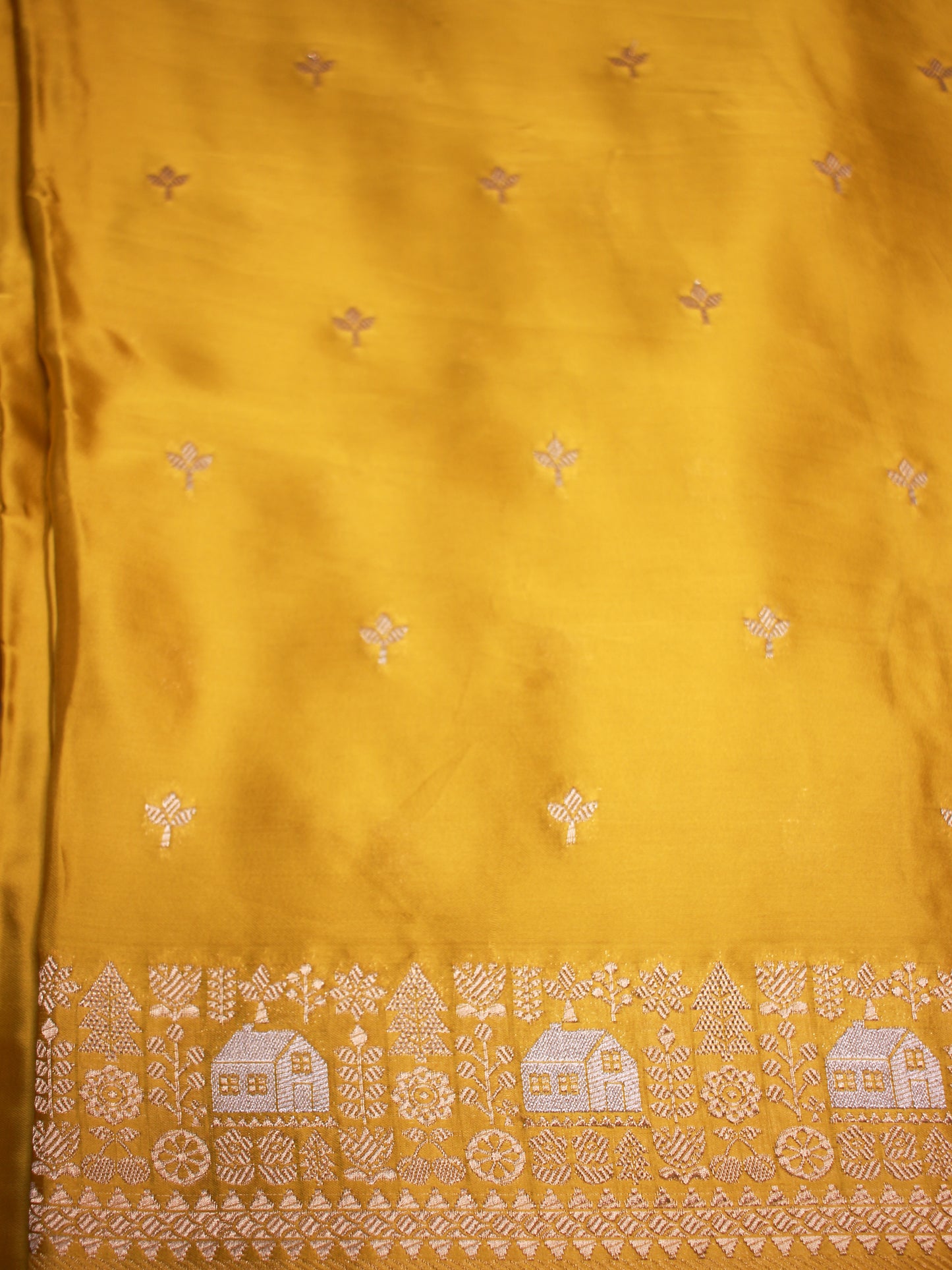 Banarasi Satin Blend Saree in Golden Lemon Yellow with Silver Zari Detailing
